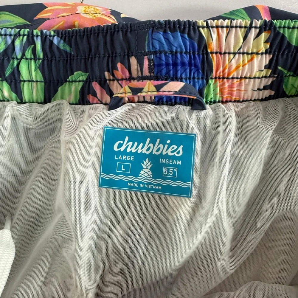Chubbies Swim Trunks Mens Large Blue Floral 5.5 Inch Inseam Board Shorts Summer